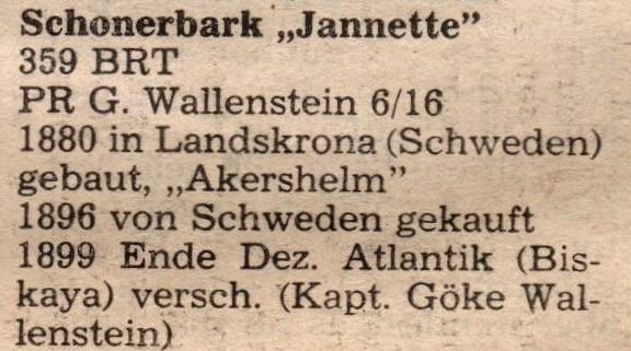 In den Analen gibt es nur diese kurze Meldung ohne Hinweise auf die Crew. 