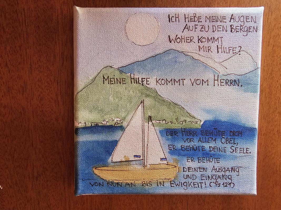 Das Aquarell hat einen besonderen Platz im Schiff gefunden.