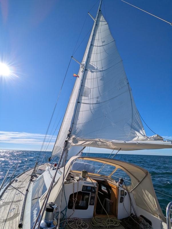 Die frische Brise erfreut Seefrau und -mann.
